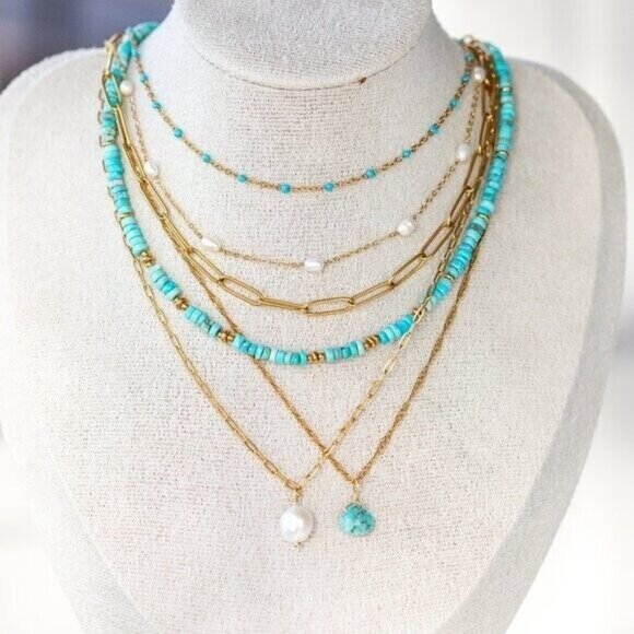 Blue Dainty Enamel Dot Necklace Waterproof layering necklace non-tarnish Gold - Picture 10 of 11